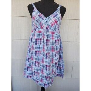 Faded Glory Vintage Plaid Cotton Dress Size 6 Blue Purple Patchwork Mini  Wrap